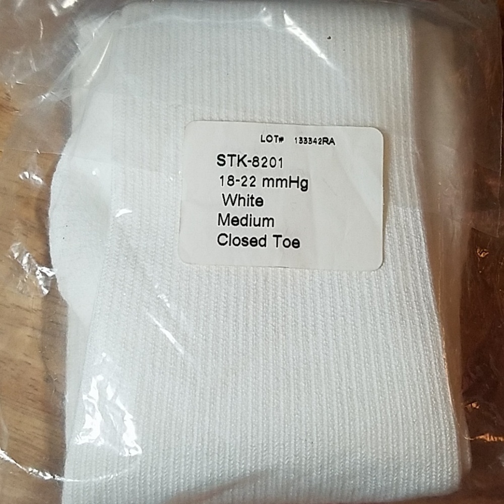 White Tube Knee High Closed Toe 18-22 mmHg Medium Stock 8201